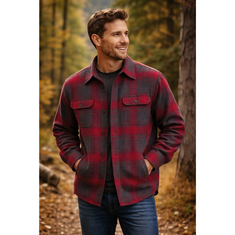 Orvis Heavyweight Flannel Shirt Mens L Red Gray Plaid Handwarmer Pockets NWT